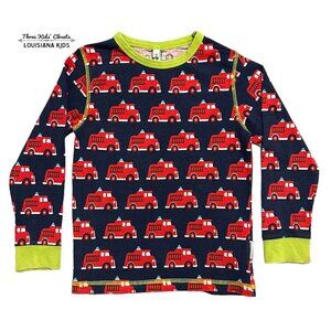 Maxomorra Sz 110/116 (5-6Y) Organic Fire Truck Fire Engine Print Top